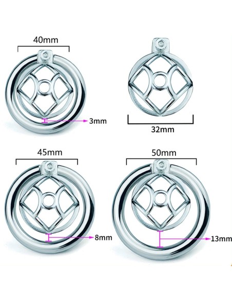 Cage de chasteté en métal avec Plug d'urètre Hexy 3 x 3.3cm