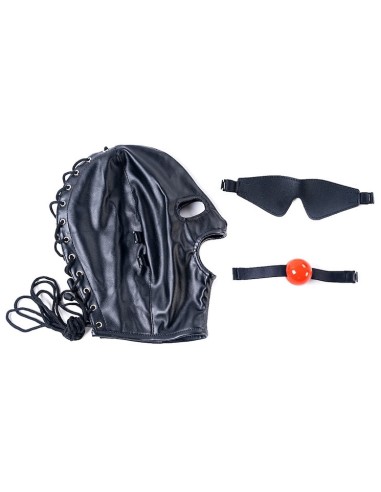 Cagoule SM avec Bâillon et masque Subfull Noire