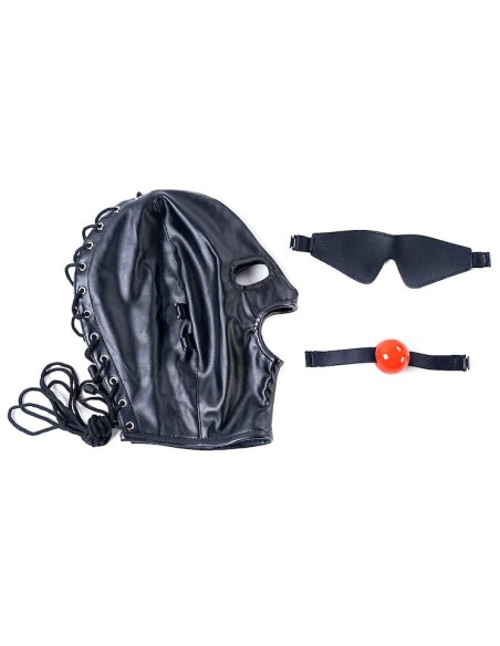 Cagoule SM avec Bâillon et masque Subfull Noire