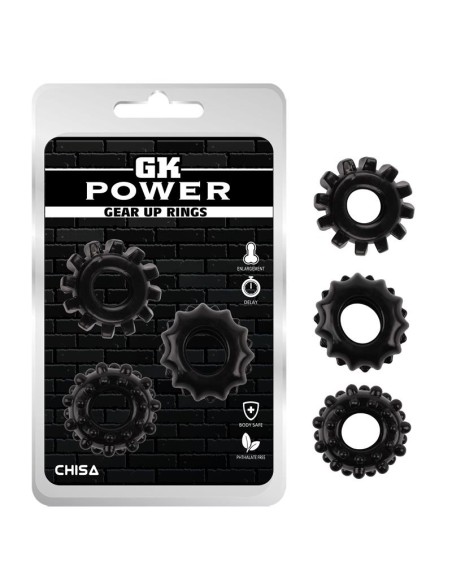 Lot de 3 Cockrings souples Gear Up Noirs