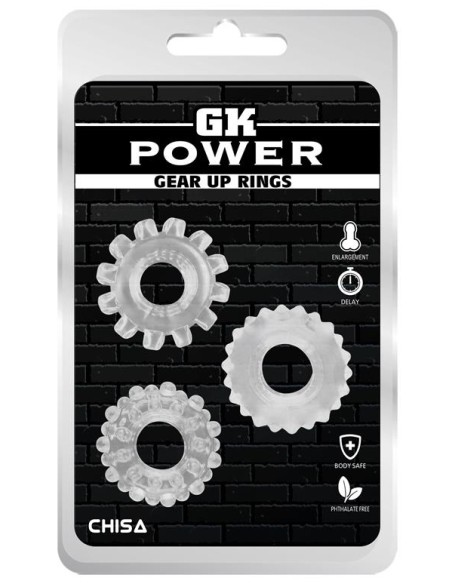 Lot de 3 Cockrings souples GEAR UP Transparents