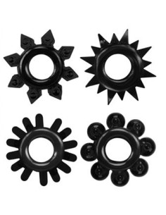 Lot de 4 Cockrings souples Ring Stars Noirs