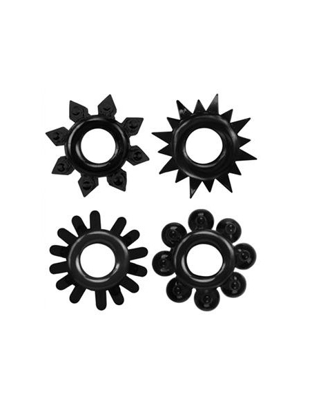 Lot de 4 Cockrings souples Ring Stars Noirs
