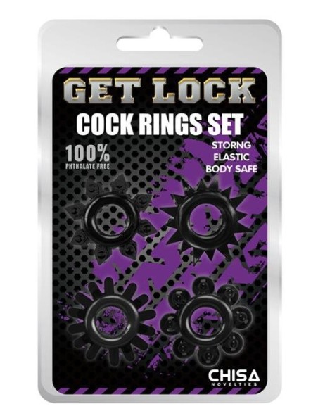 Lot de 4 Cockrings souples Ring Stars Noirs