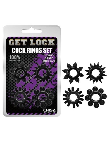 Lot de 4 Cockrings souples Ring Stars Noirs