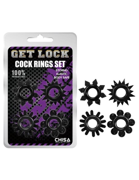 Lot de 4 Cockrings souples Ring Stars Noirs