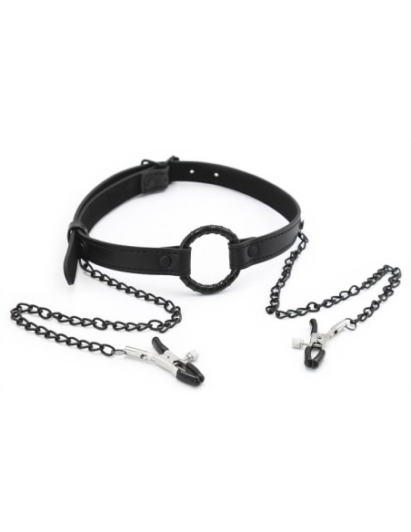 Bâillon-Anneau et Pince-Tétons Gag Nip Noir Bâillon-Anneau et Pince-Tétons Gag Nip Noir