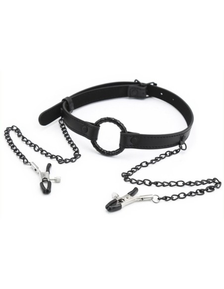 Bâillon-Anneau et Pince-Tétons Gag Nip Noir Bâillon-Anneau et Pince-Tétons Gag Nip Noir