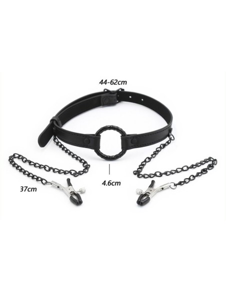 Bâillon-Anneau et Pince-Tétons Gag Nip Noir Bâillon-Anneau et Pince-Tétons Gag Nip Noir