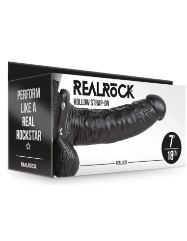 Gode ceinture creux Hollow Strap On RealRock 18 x 4.5cm Noir