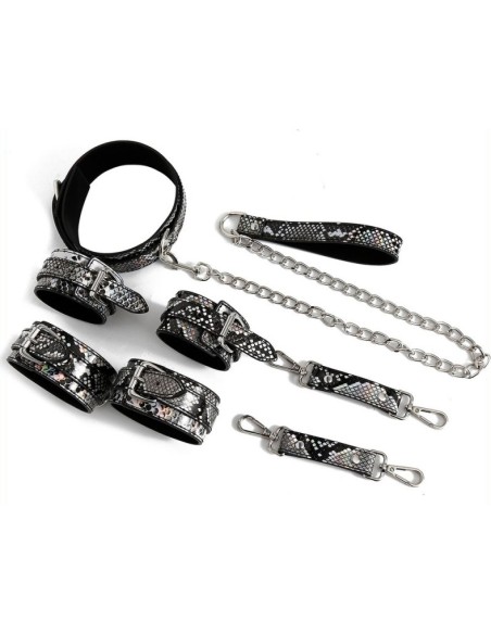 Kit Sm Snakine Collier et Menottes Noir-Argentés