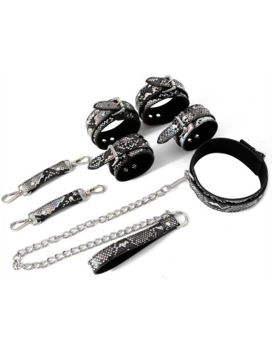Kit Sm Snakine Collier et Menottes Noir-Argentés