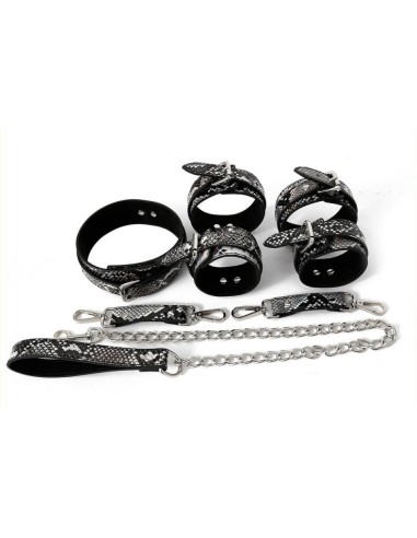 Kit Sm Snakine Collier et Menottes Noir-Argentés