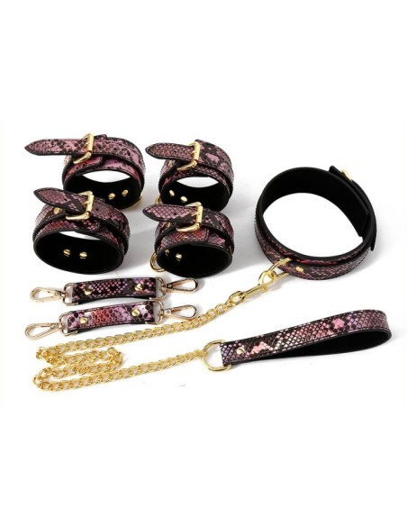 Kit Sm Snakine Collier et Menottes Noir-Rose Kit Sm Snakine Collier et Menottes Noir-Rose