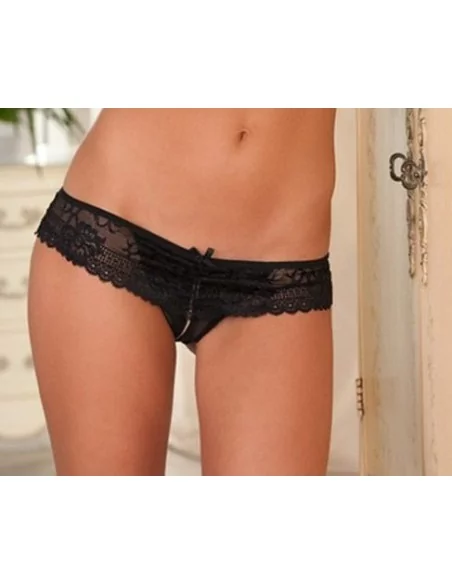 String avec dentelle ouvert sur l'entrejambe - Noir String avec dentelle ouvert sur l'entrejambe - Noir