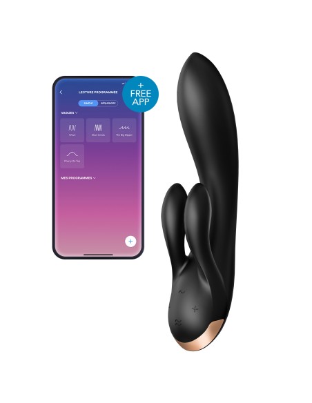 Vibro Rabbit connecté Double Flex Satisfyer 20cm Noir