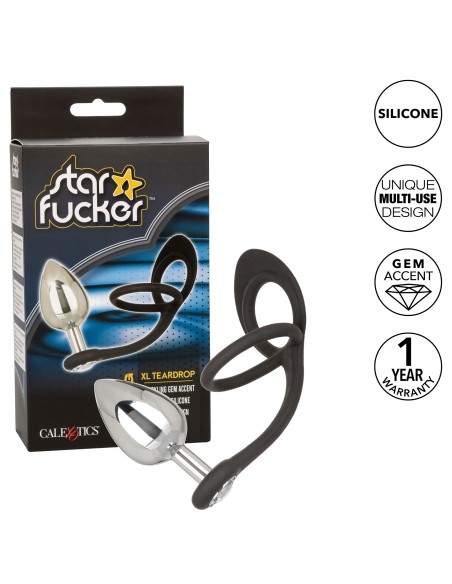 Ballstretcher et Plug Bijou en métal XL TearDrop Star Fucker 8 x 4cm