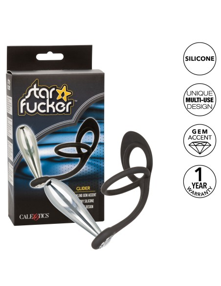 Ballstretcher et Plug bijou en métal Glider Star Fucker 9 x 2.8cm