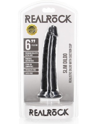 Gode Slim Dildo RealRock 15.5 x 3.8cm Noir