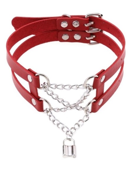 Collier Ras de cou Pendant Lock Rouge Collier Ras de cou Pendant Lock Rouge