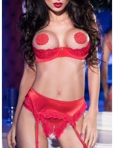 Ensemble dentelle rouge seins nus