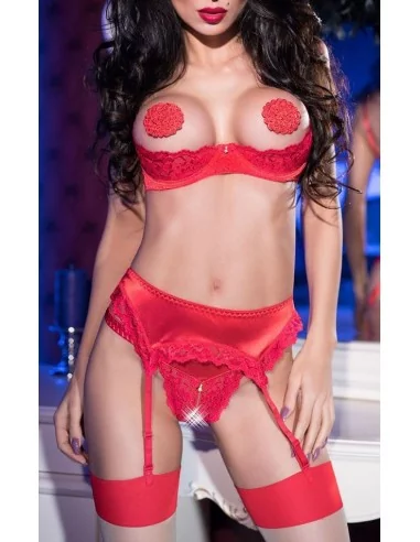Ensemble dentelle rouge seins nus