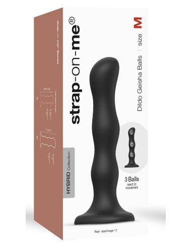 Plug Silicone Geisha Balls Strap-On-Me M 15 x 3.7cm Noir