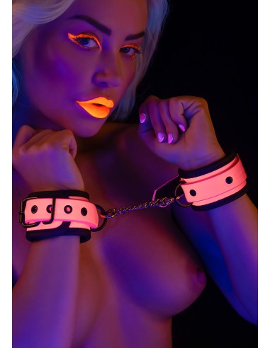 Menottes phosphorescentes pour poignets Glow Pink Taboom