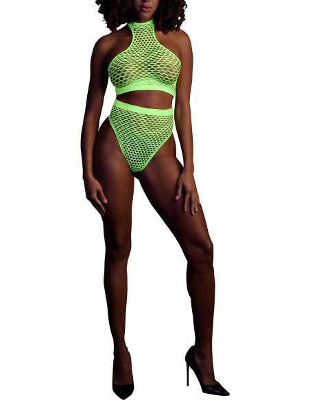 Ensemble Bustier et Culotte Filet Vert Fluo