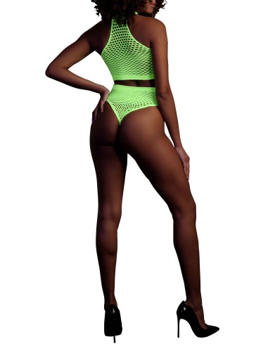 Ensemble Bustier et Culotte Filet Vert Fluo