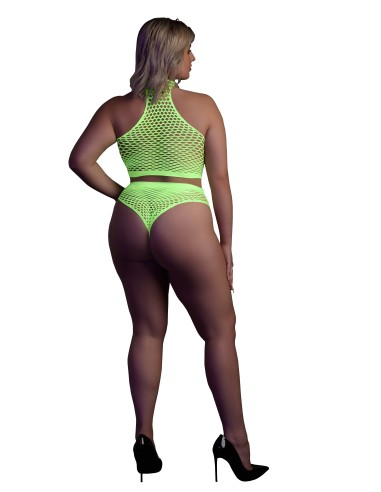 Ensemble Bustier et Culotte Filet Vert Fluo