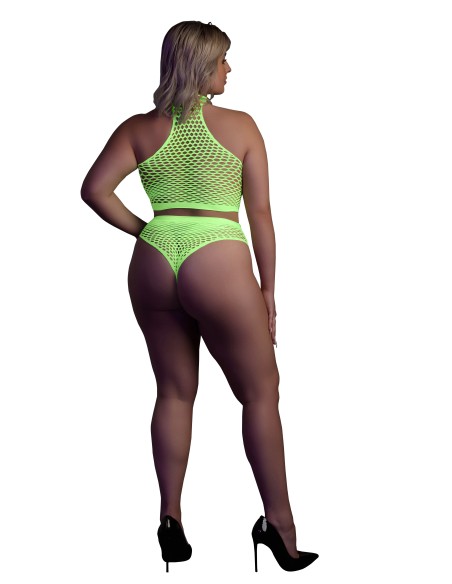 Ensemble Bustier et Culotte Filet Vert Fluo