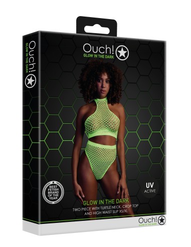 Ensemble Bustier et Culotte Filet Vert Fluo