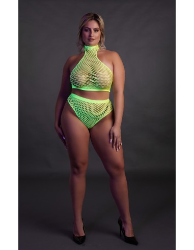 Ensemble Bustier et Culotte Filet Vert Fluo