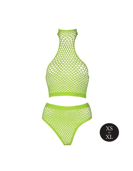 Ensemble Bustier et Culotte Filet Vert Fluo