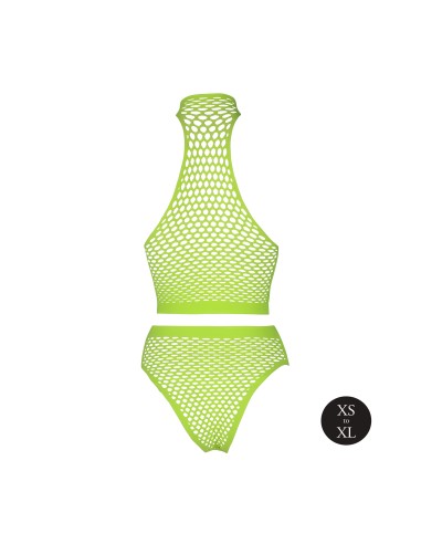 Ensemble Bustier et Culotte Filet Vert Fluo