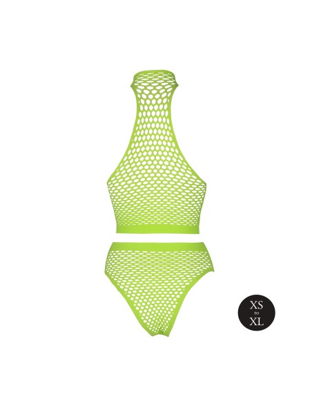 Ensemble Bustier et Culotte Filet Vert Fluo
