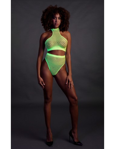 Ensemble Bustier et Culotte Filet Vert Fluo