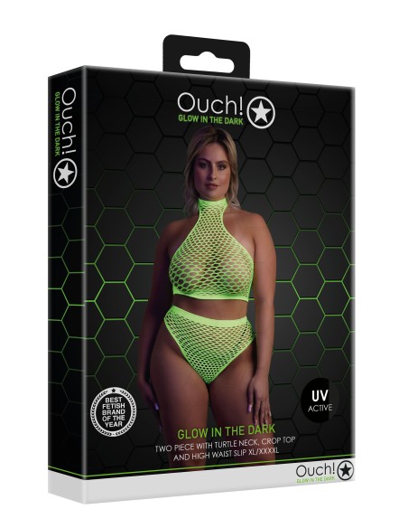 Ensemble Bustier et Culotte Filet Vert Fluo