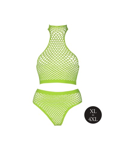Ensemble Bustier et Culotte Filet Vert Fluo