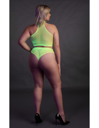 Ensemble Bustier et Culotte Filet Vert Fluo