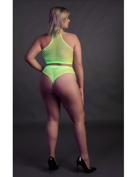Ensemble Bustier et Culotte Filet Vert Fluo