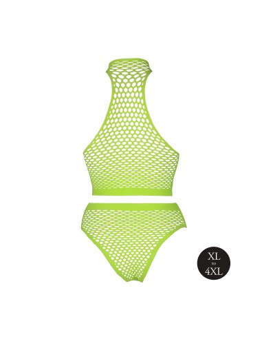 Ensemble Bustier et Culotte Filet Vert Fluo