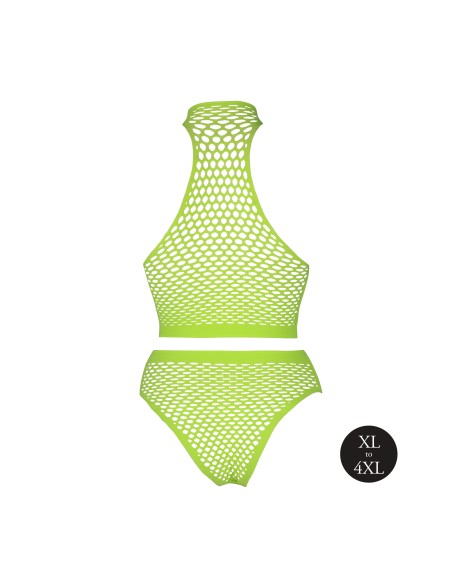 Ensemble Bustier et Culotte Filet Vert Fluo