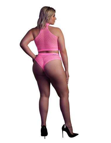 Ensemble Bustier et Culotte Filet Rose Fluo