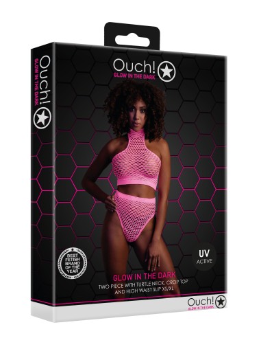 Ensemble Bustier et Culotte Filet Rose Fluo