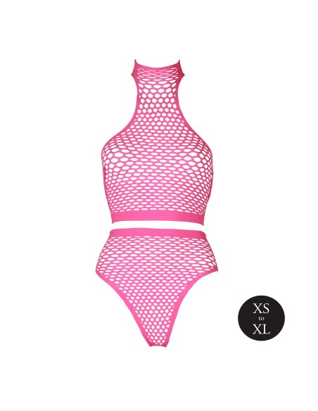 Ensemble Bustier et Culotte Filet Rose Fluo