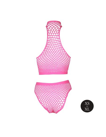 Ensemble Bustier et Culotte Filet Rose Fluo