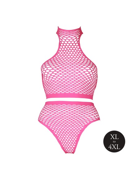Ensemble Bustier et Culotte Filet Rose Fluo