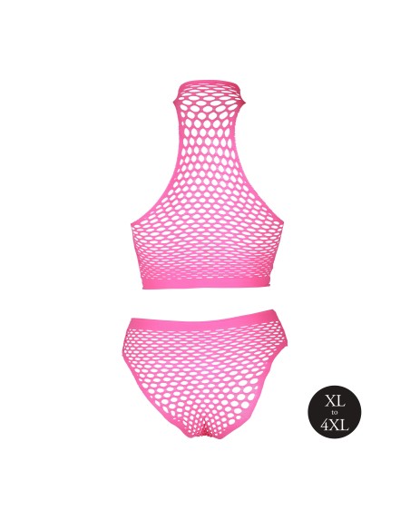 Ensemble Bustier et Culotte Filet Rose Fluo